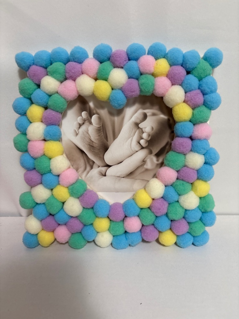 Pompom wooden heart shape frame- nursery decor